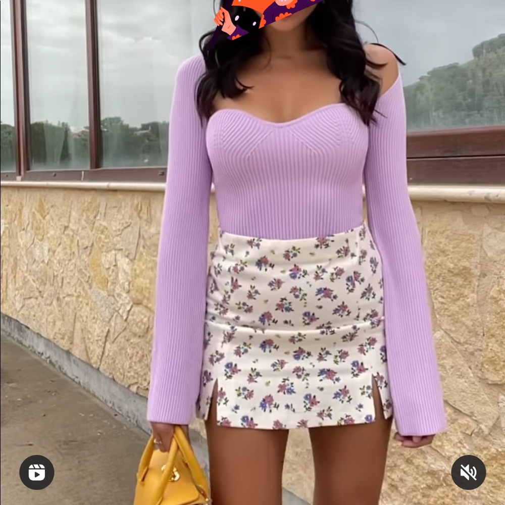 Linen blend floral skirt